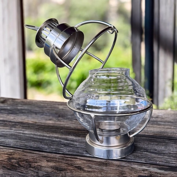 Nautical Style Silver Hanging Lantern Candle Holder Decorative Indoor - Picture 2 of 6